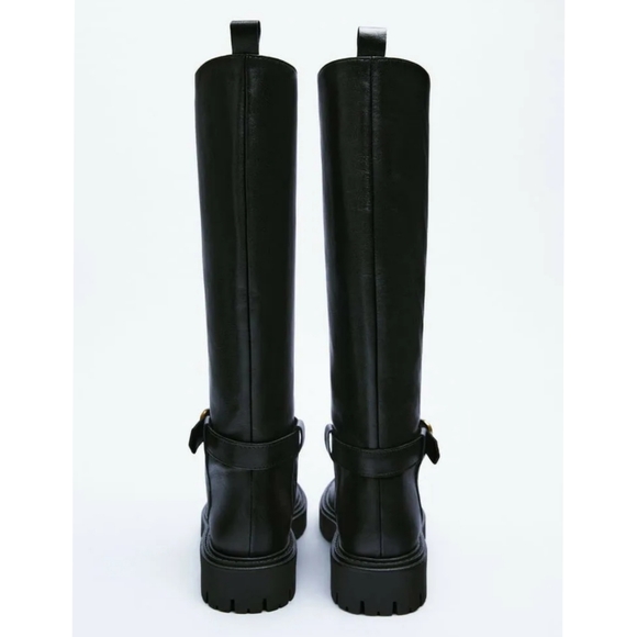 ZARA FLAT LEATHER BOOTS WITH BUCKLE - Picture 4 of 9